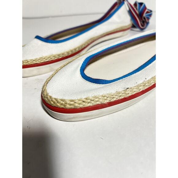 Tory Burch EUC White Canvas 3-D Ballet Espadrille Sneaker Ankle Wrap Toe Shoe 7 - Picture 2 of 7